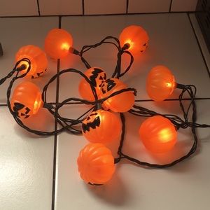 Vintage Pumpkin Light Strand GUC 10 Blow Mold JackOLanterns +extras Halloween